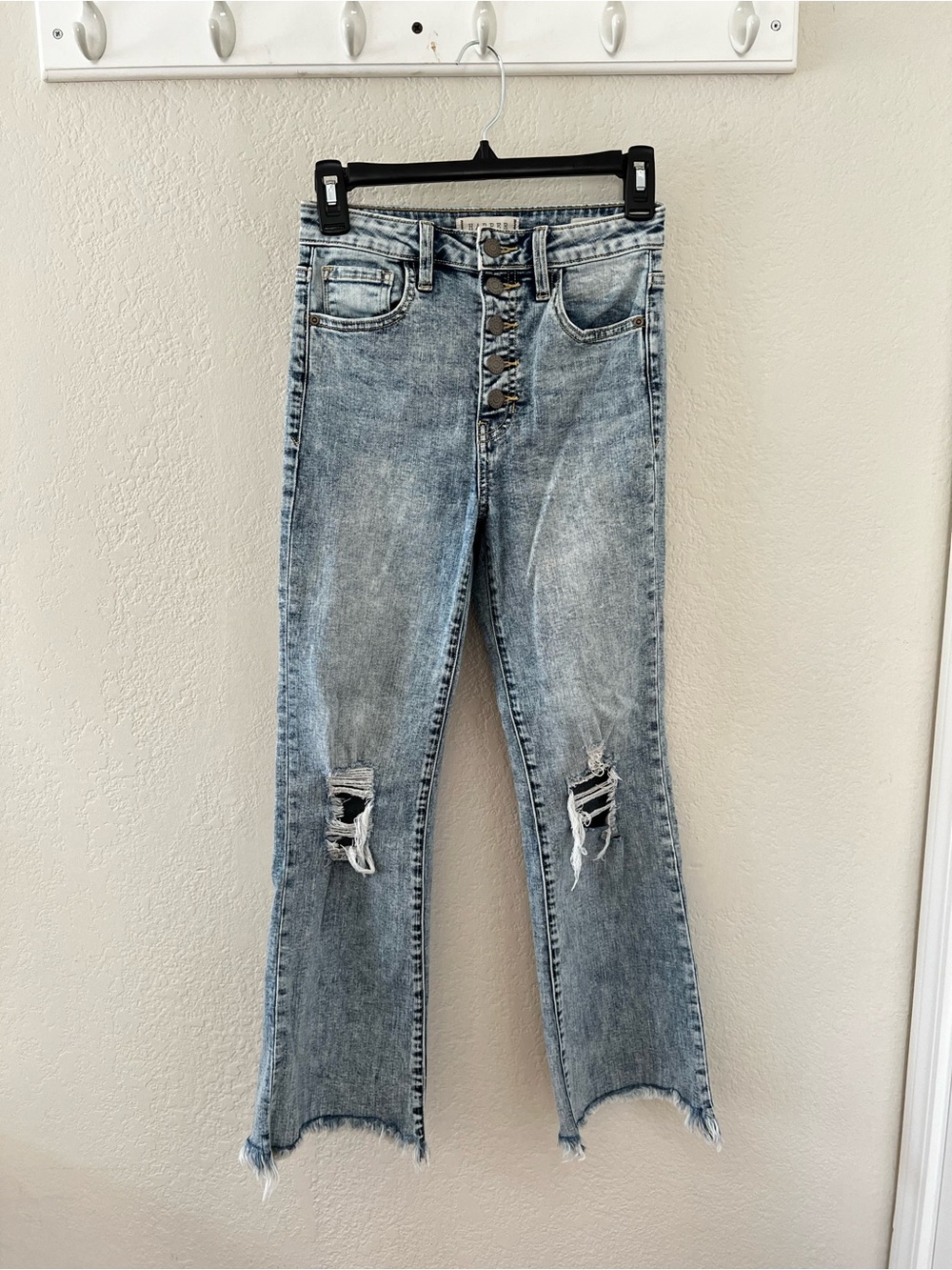 Harper Heritage High-Rise Distressed Light Wash Blue Flare Jeans